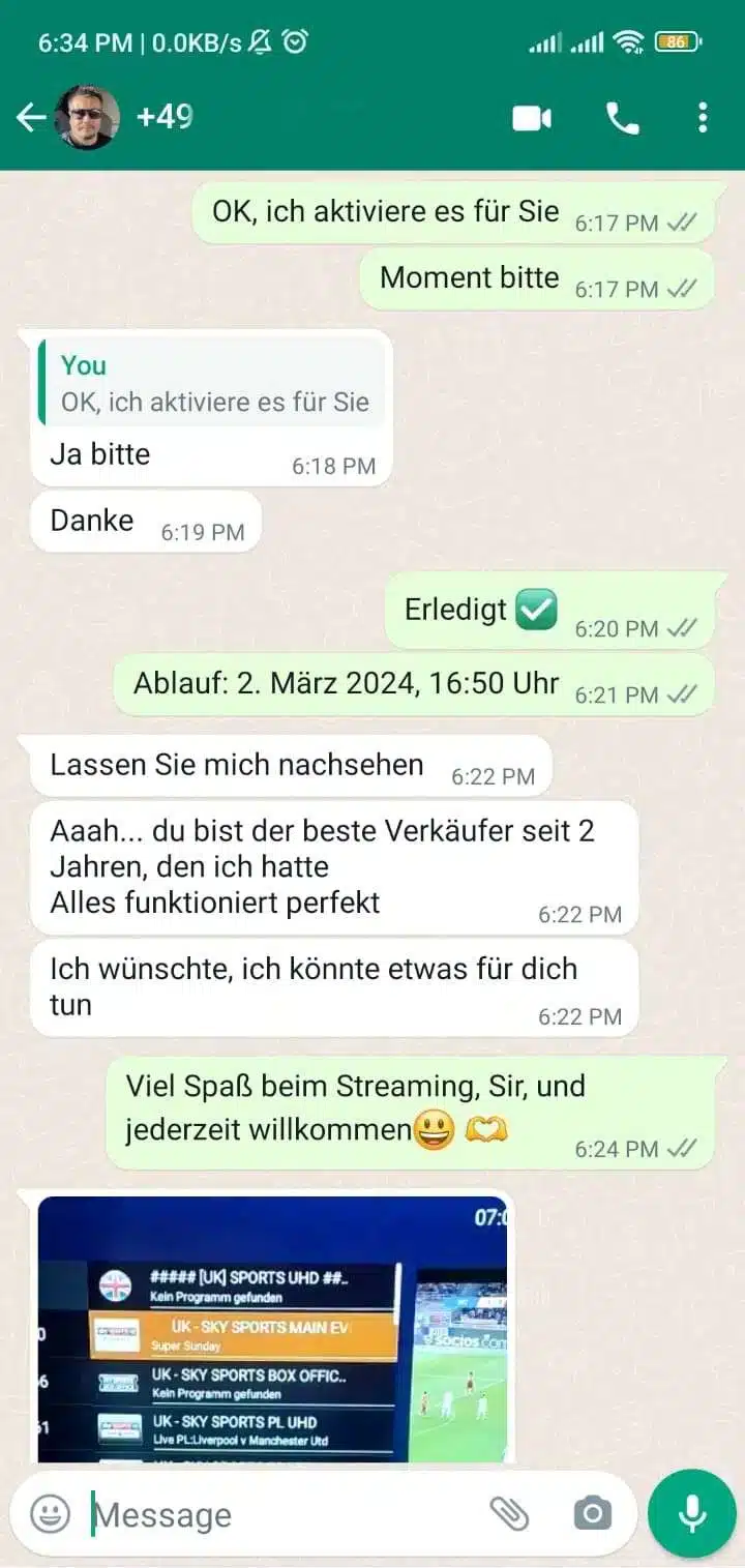 Deutsche Senderliste und EPG Übersicht auf dem Fernseher